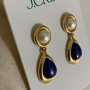 J. Crew Gold and Blue Semiprecious  Stones Pearl Drop Earrings